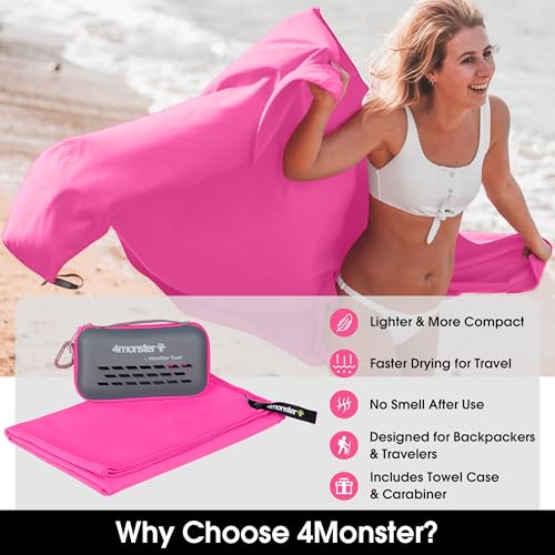 Quick Dry Travel Towel with Case & Carabiner (Rose / 20.00" x 12.00")
