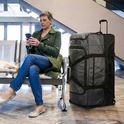 30" Large Rolling Travel Duffle Bag with Wheels and Handle (30" Black/Grey)