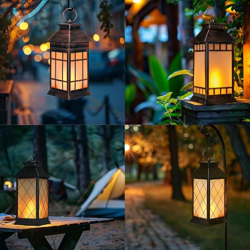18" Solar Lanterns Outdoor Waterproof Flickering Flame Bronze (Antique Bronze)