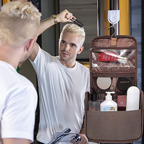 Hanging Toiletry Bag for Men VANCASE Vintage Leather Shaving Dopp Kit Medium Waterproof Travel Bathroom Bags Portable Shower Organizer Brown Pattern (Brown Pattern)