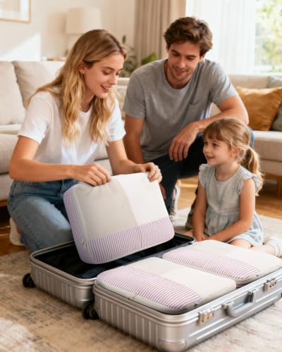 Packing Cubes for Travel (Dusty Pink Stripe / 7 Set)