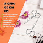 Facial Hair Small Grooming Scissors For Men Women (2PCS - Without Cover / Silver)