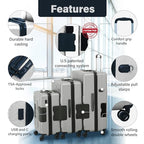 Patented Connecting Hard Shell 3 Piece Luggage Set (Silver / 3-Piece Set)
