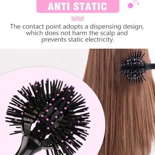 Drying Hair Brush 3D Round Hair Brushes With Alligator Hair Clips and Wide Tooth Comb Women Blow Detangling Ball Hair brush 360° Curly Styling Circle Hair Comb (Set with Accessories)
