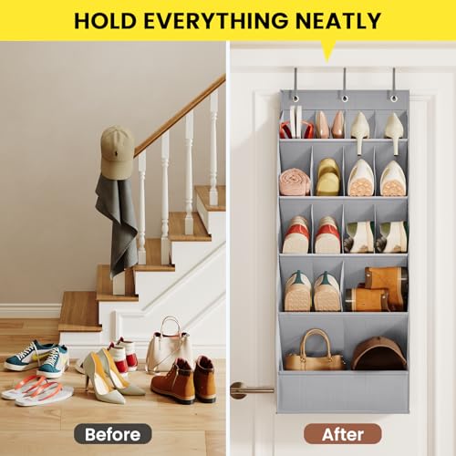 Large Over the Door Shoe Organizer for Closet Fit 20 Pairs (Grey 18 Pairs Breathable Pockets / Large)