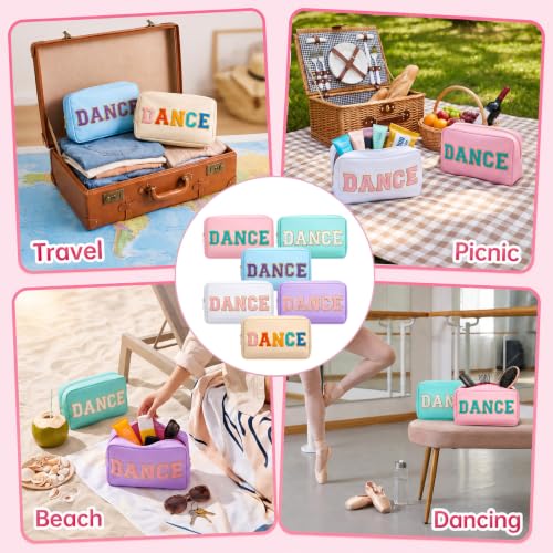 6 Pcs Dance Makeup Bag Chenille Cosmetic Bag with Letter Patches (Pastel Colors / Dance)
