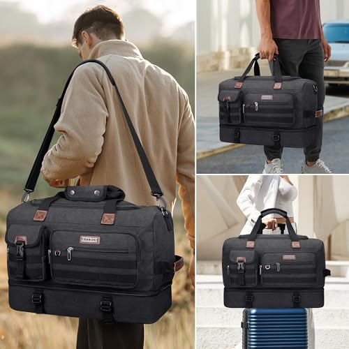 Duffle Bag for Men 60L Travel Canvas Weekender with Toiletry Bag (Classic Black)