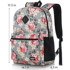 School Backpack Women and Teen Girl (15.6 inch / Gray Flower)