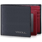 Mens Wallet Bifold RFID Protected with 2 ID Windows 8 Credit Card Slots 2 Cash Compartments (Black+Burgundy)