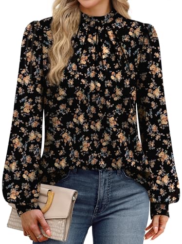Womens Tops for Teachers Fall Outfits for Women 2026 Long Sleeve Shirts Blouses Work School Outfits for Teachers Outfits Fall Clothes Fashion Clothing Trendy Ladies Tops Rose Floral L (01 - Rose Floral / Large)