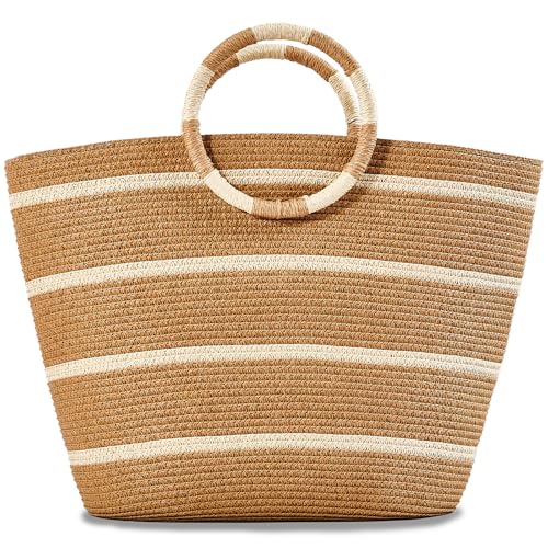 each Bags for Women Straw Tote Bag Summer Beach Bag Large Woven Straw Tote for Vacation Holiday (Kahaki)