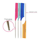 Colortrak Carbon Fiber Combs, Durable, Heat-Proof Comb, Anti-Static to Prevent Frizz, Bleach Safe Stainless Steel Pintail, 4pc Bag (Orange, Teal, Blue, Pink)