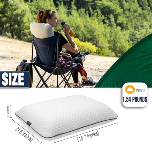 Travel & Camping Comfortable Memory Foam Pillow (15.7 x 10.6 x 3.9 In - White + Extra Cover)