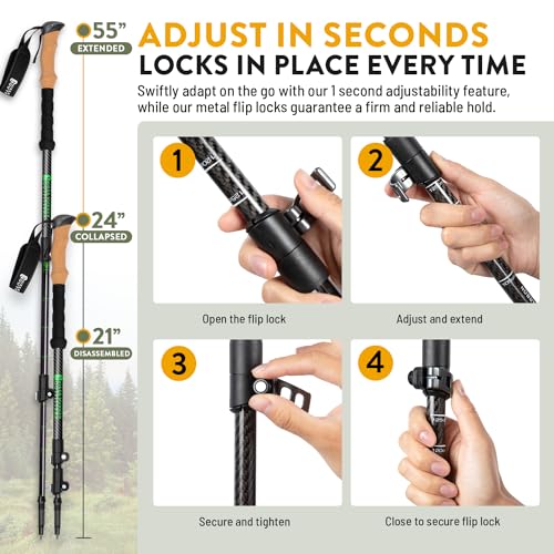 100% Carbon Fiber Trekking Poles by USA Brand (Cork - Red)