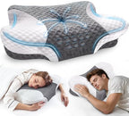 Cervical Neck Pillows with Memory Foam (1 Pack Grey White / Standard)