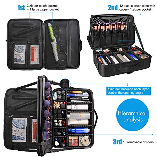 Makeup Case Large Makeup Bag Professional Train Case 16.5 inches Travel Cosmetic Organizer Brush Holder Waterproof Makeup Artist Storage Box (Large / Black)