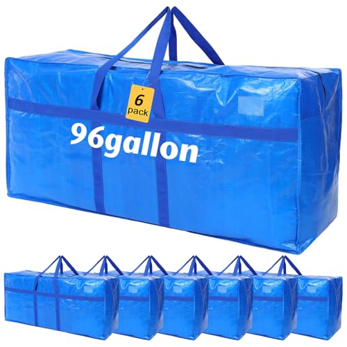6 Pcs 96 Gallon Extra Large Moving Bags Heavy Duty Storage Bag (96 Gallon / Blue)