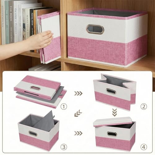 Storage Bins with Lids [3 (Pink&Cream / S(3-Pack))