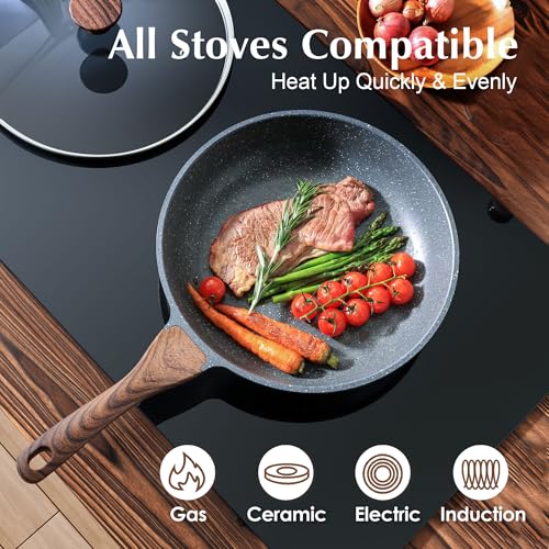 Nonstick Frying Pan Skillet with Lid (Gray Granite / 12.5 Inch)