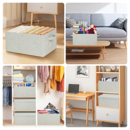 Storage Bins With Lids Closet Organizer Cabinet Box For Clothes (Light gray-green / 2 Pack)