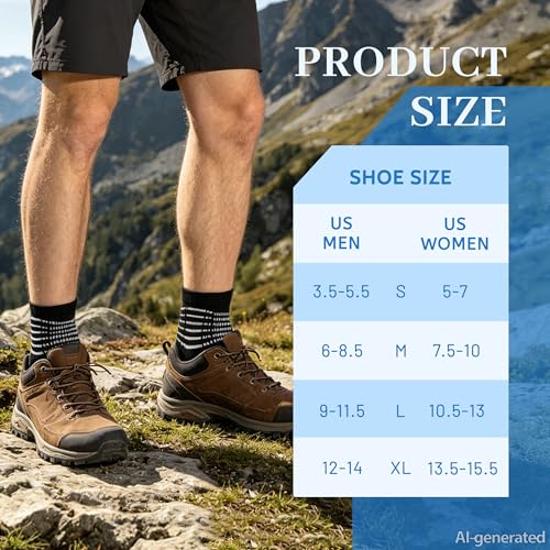 Ankle Compression Socks for Men Women Arch Support Athletic Cushioned Moisture Wicking Cotton Socks 5 Pairs (Large / Cotton -Black+blue(5 Pairs))