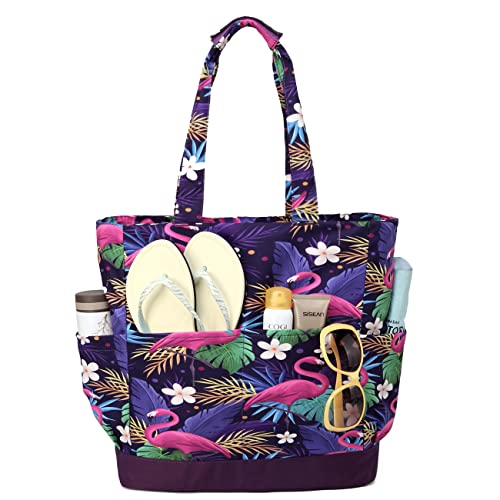 Beach Bag for Women (Purple Flamingo)