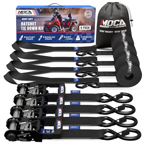 MOCA Heavy Duty Ratchet Straps Tie Down 4 Pack 1.6" x 15ft (Black / 15ft)