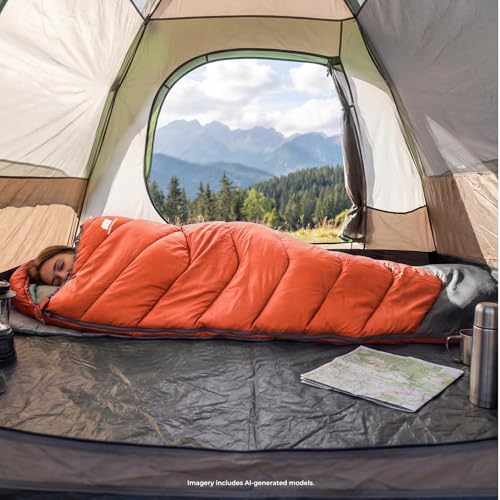 Sleeping Bags for Adults Kids 4 Season Camping Sleeping Bag Gear (Orange)