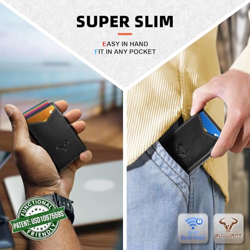 Men Slim Leather Wallet Metal Case Money Clip (Black2717)