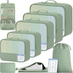 9 Set Packing Cubes with Packing List Luggage Packing Organizers for Travel Accessories (Matcha Green)