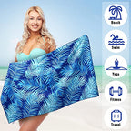 2 Pack Microfiber Beach Towel (2 Pack- Blue Leaves/Coconut Tree / 75”x 35”)