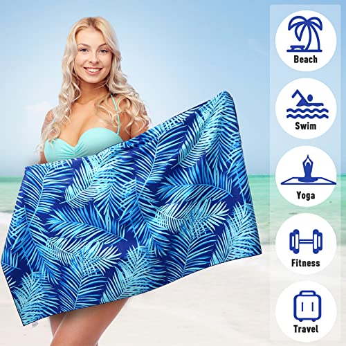2 Pack Microfiber Beach Towel (2 Pack- Blue Leaves/Coconut Tree / 75”x 35”)