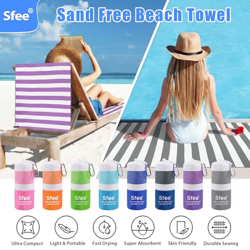 2 in 1 Microfiber Beach Towel (L 60"x30"+24"x15" / Grey Stripe)