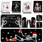 10 Pcs Christmas Skeleton Kitchen Decor and Accessories Set Kitchen Towels Pot Holders Oven Mitts Rugs and Tape for Baking Cooking BBQ Festive Housewarming Gifts (Black,white / Halloween Skeleton)