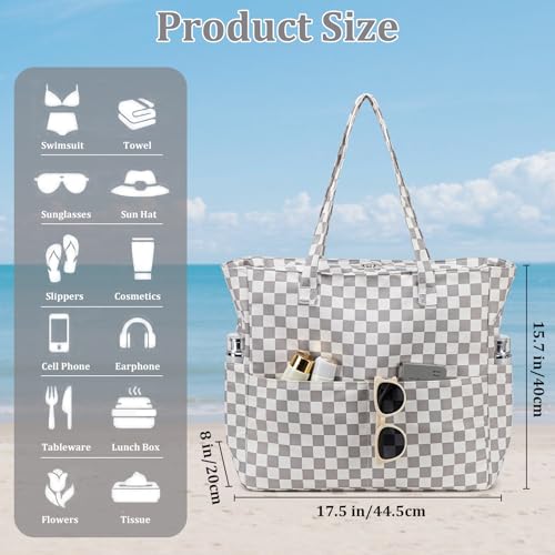 Large Beach Bag for Women (Gray White)
