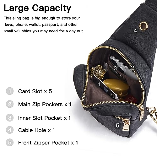 Sling Bag for Women Vegan Leather Small Fanny Pack Crossbody Bags Chest Bag for Women Black (2-black)