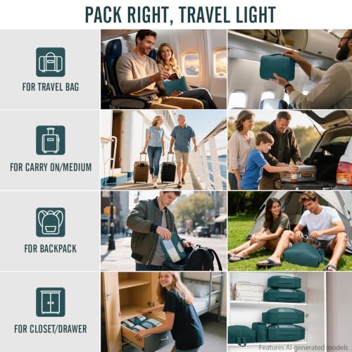 10 Set Packing Cubes for Travel Essentials (03 Deep Teal)