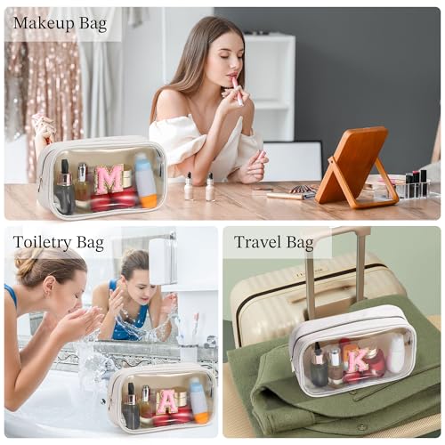Initial Makeup Bag Travel Toiletry Bag Clear Makeup Bag Preppy Cosmetic Bag Gifts for Girls Kids Graduation Gifts Birthday Gifts for Girls Kids Birthday Gifts Swim Gifts White L (Large-White / L)