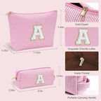 Birthday Gifts for Teen Girls Kids Women Initial Makeup Bag Pink A (Pink / A)