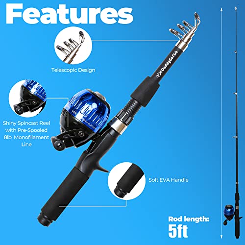 Kids Fishing Pole For Boys (2 Pack- Blue + Blue / 5ft)