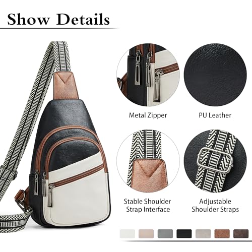 Sling Bag Crossbody Bags for Women Small Cross Body Bag Fanny Packs Chest Sling Purse for Daily Travel Leisure Sport (4-1 White Black With Brown)