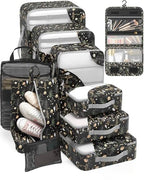 Packing Cubes for Travel (14 Black Flower)