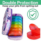 Weekly Travel Pill Organizer 2 Times a Day AM PM Rainbow Pill Box (B Pu Purple 02 / 1 Set PU Case)