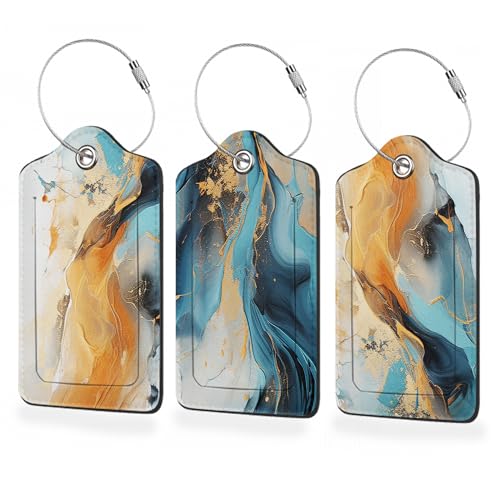 3 Pack Luggage Tag for Suitcase (Marble Gold Blue)