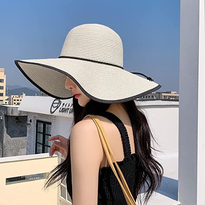 DRESHOW Beach Hats for Women Big Straw Wide Brim Summer Hat Floppy Foldable - Image 3