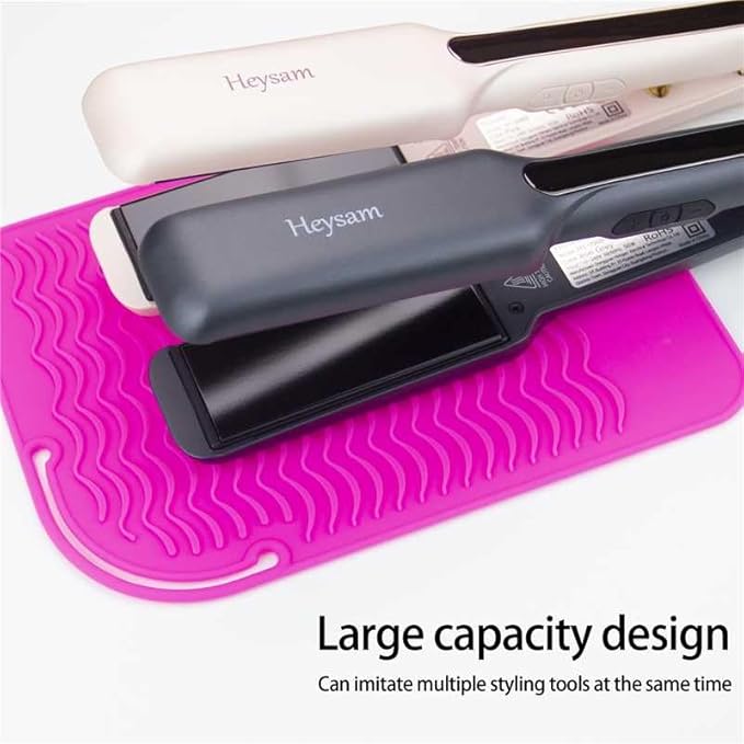 Heysam Silicone Heat Resistant Mat for Flat Iron Hair Straightener Pad, Travel Portable Curling Iron Pad, Non-Slip Vanity Mat for Hair Tools, Size 9"x6.5", Rose Red
