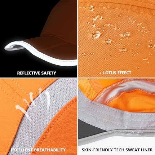 Baseball Cap Nylon Running Cap Outdoor Sports Hat Adjustable Quick Drying Reflective Foldable 50+ UPF Inhibit UV Mesh Race Lightweight Water Repellency Orange (6 7/8-7 1/2 / Orange)
