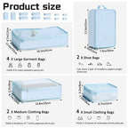 2 Packs Travel Packing Cubes 10 Pcs with Shoe Bags Blue (Blue)