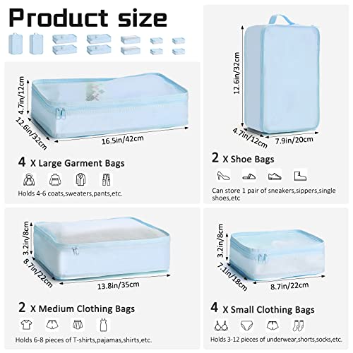 2 Packs Travel Packing Cubes 10 Pcs with Shoe Bags Blue (Blue)