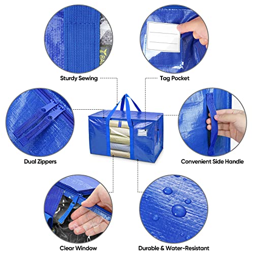 8 Pack Oversized Moving Bags with Reinforced Handles (8-Pack / Blue-window)